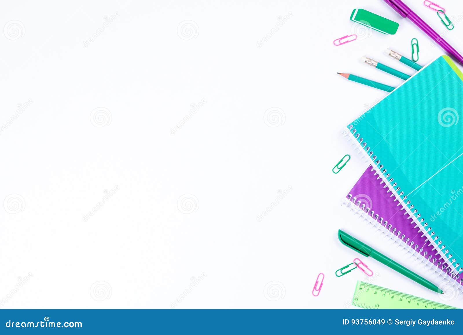 School Stationery on White Background with Copyspace Stock Image