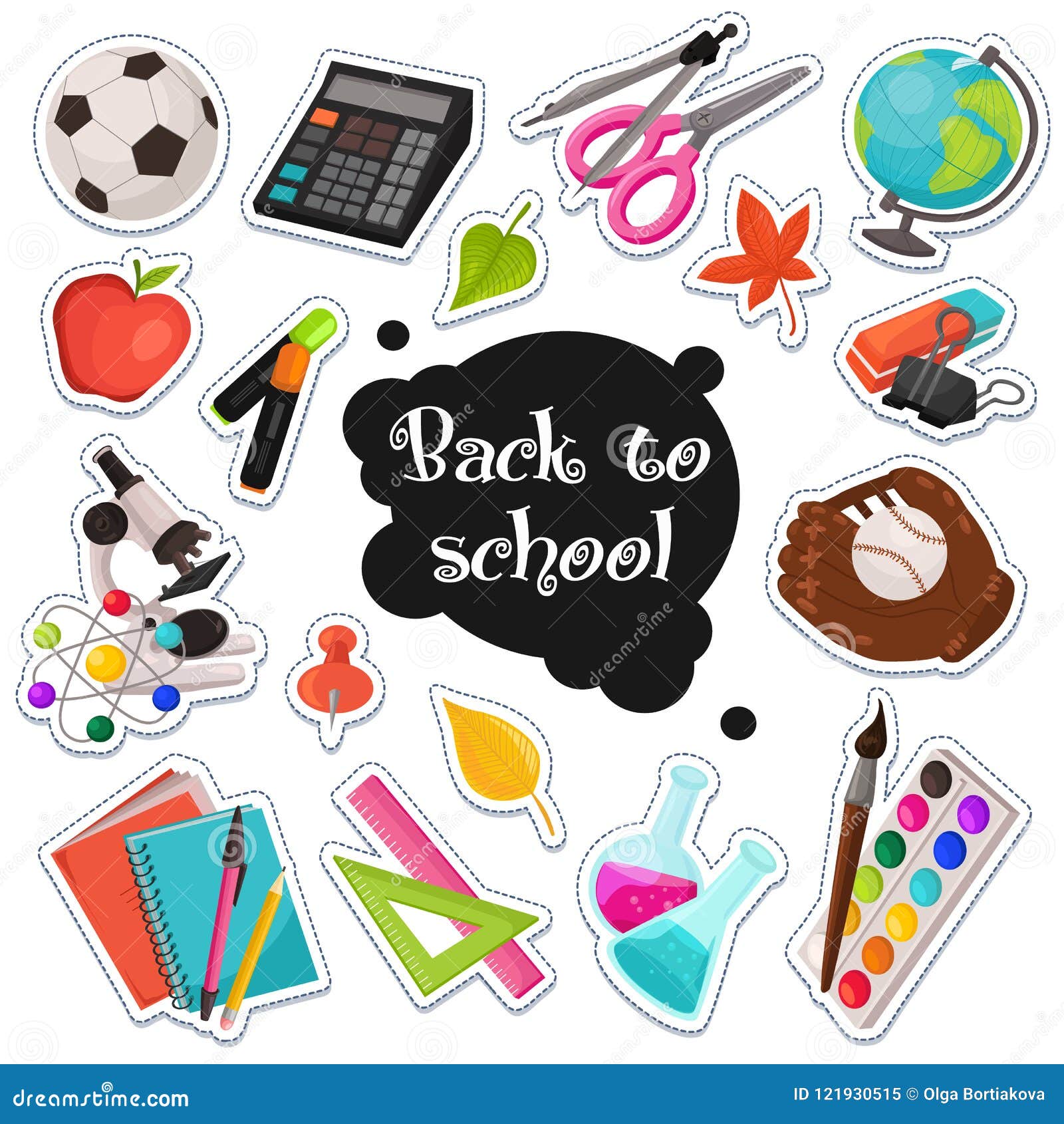 Vector Set Of School Stationery Stickers Stock Illustration