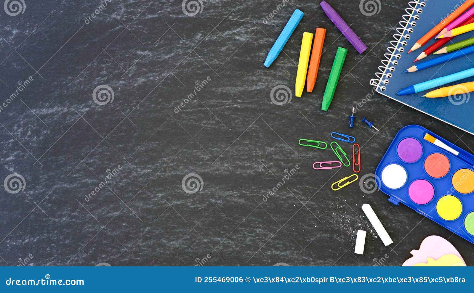 School Stuff on the Blackboard, Education Concept Stock Photo Image