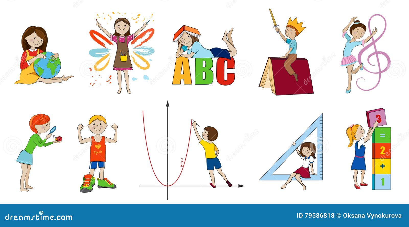 School Subjects Vector Cartoon Illustration Stock Vector