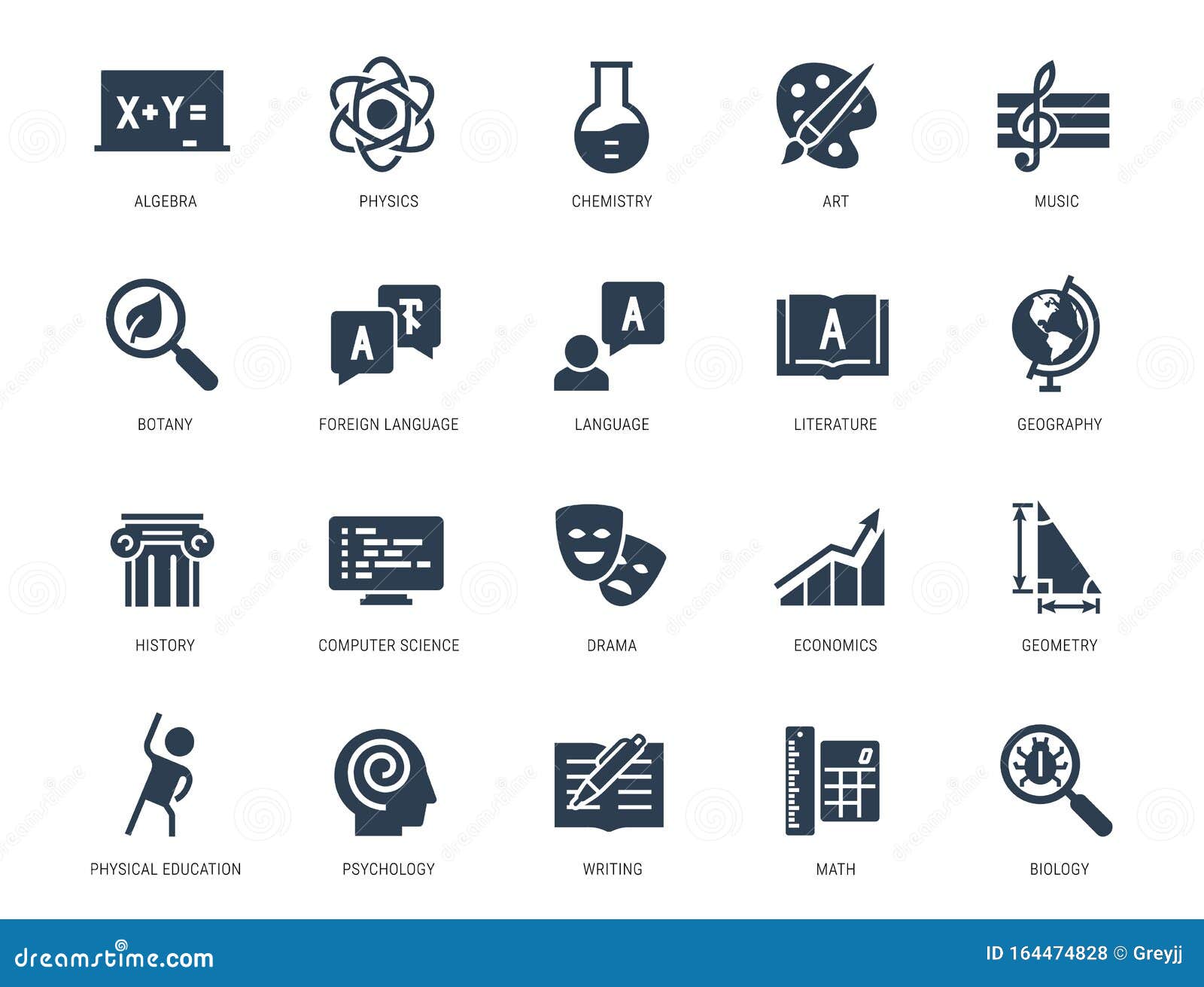 school subjects icon set