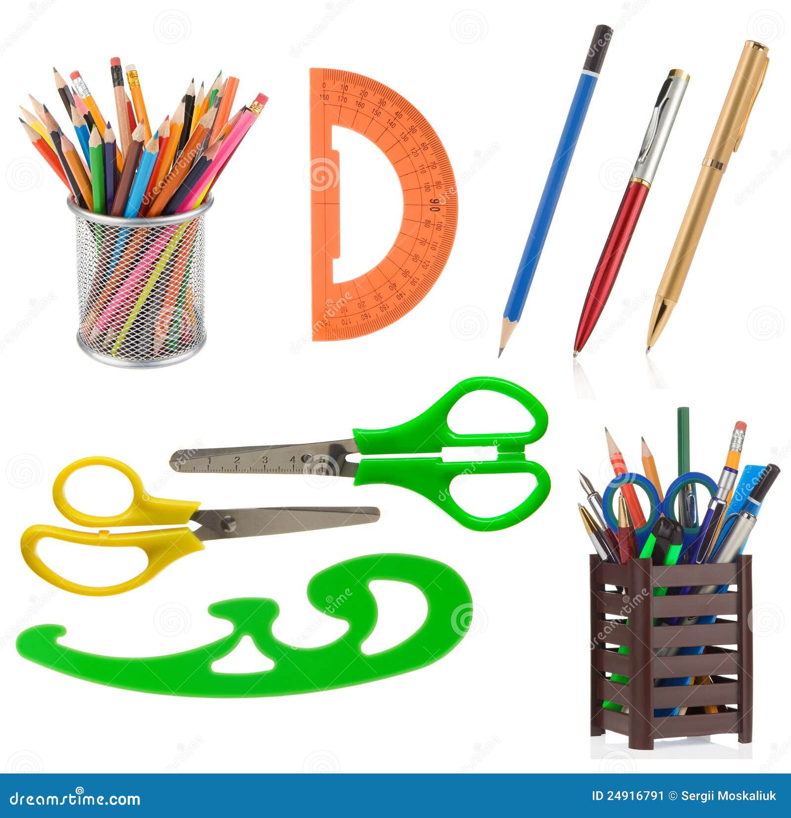 School Supplies and Accessories Isolated on White Stock Image Image