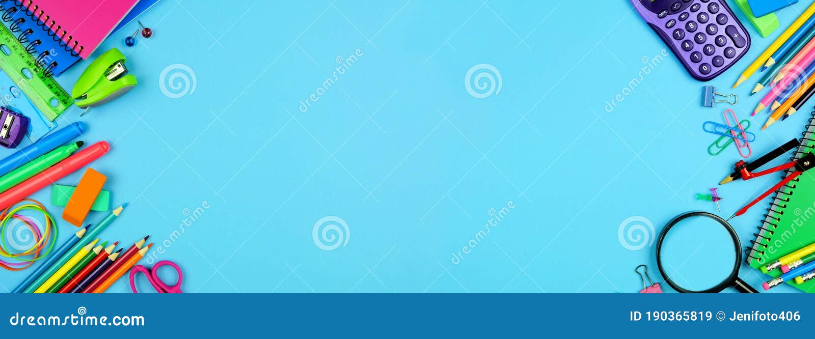School Supplies Double Border Over a Blue Paper Banner Background with Copy  Space Stock Image - Image of border, learning: 190365819