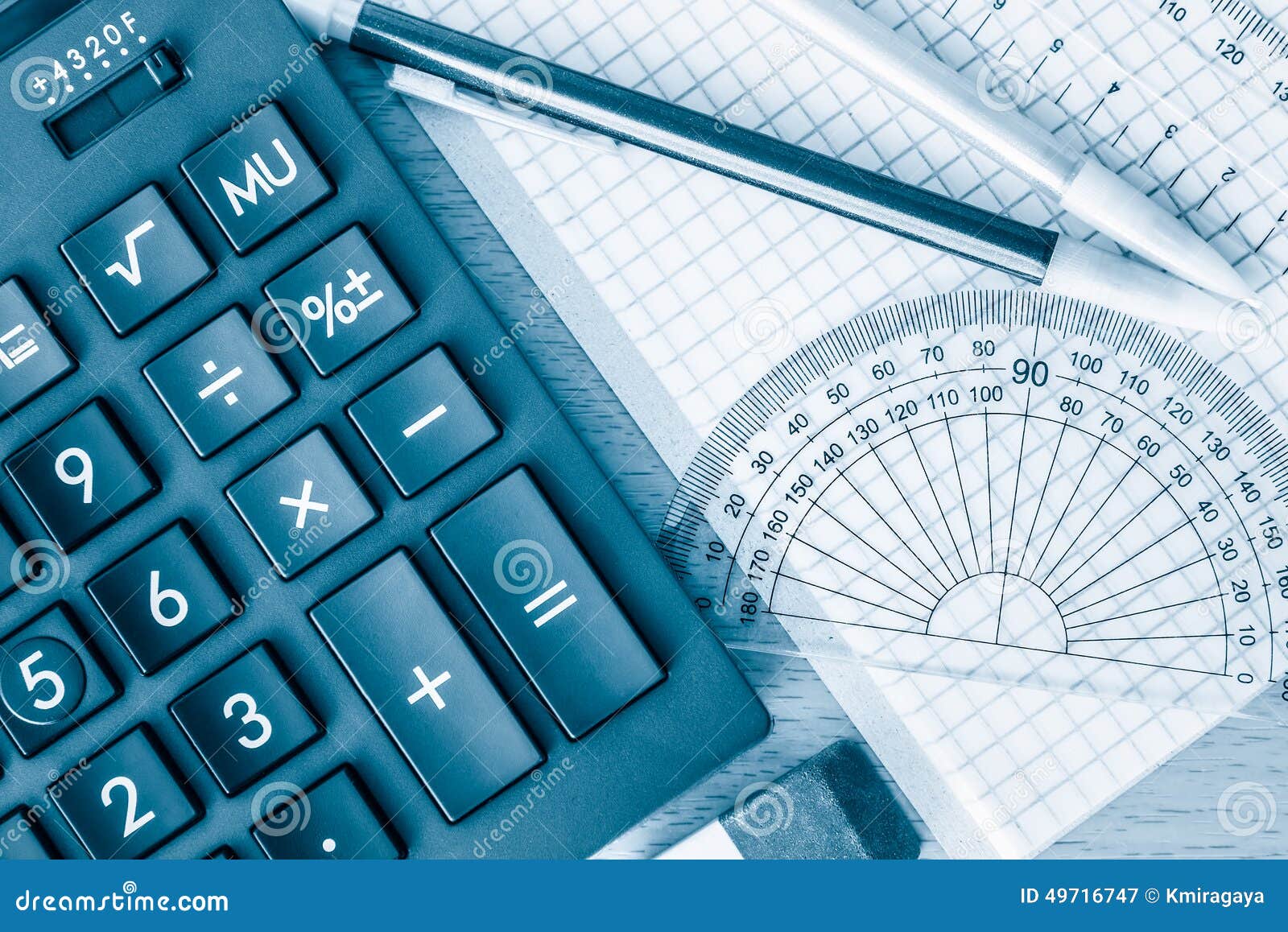 School Supplies Math And Science Toned In Blue Stock Photo Image