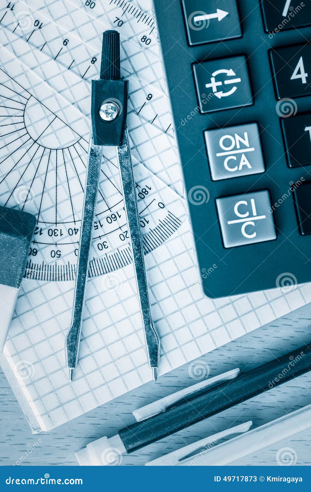 School Supplies Math and Science Toned in Blue Stock Image Image of