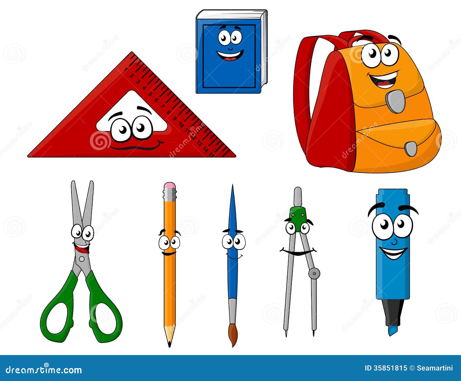 School Supplies and Objects Stock Vector - Illustration of collection, cute:  35851815