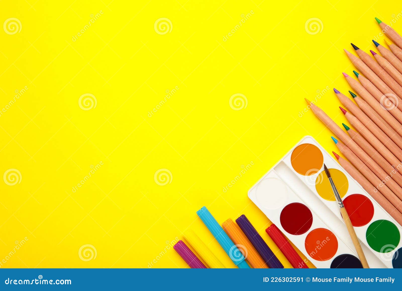 Pink and Yellow School Supplies on Pink Background. Back To School