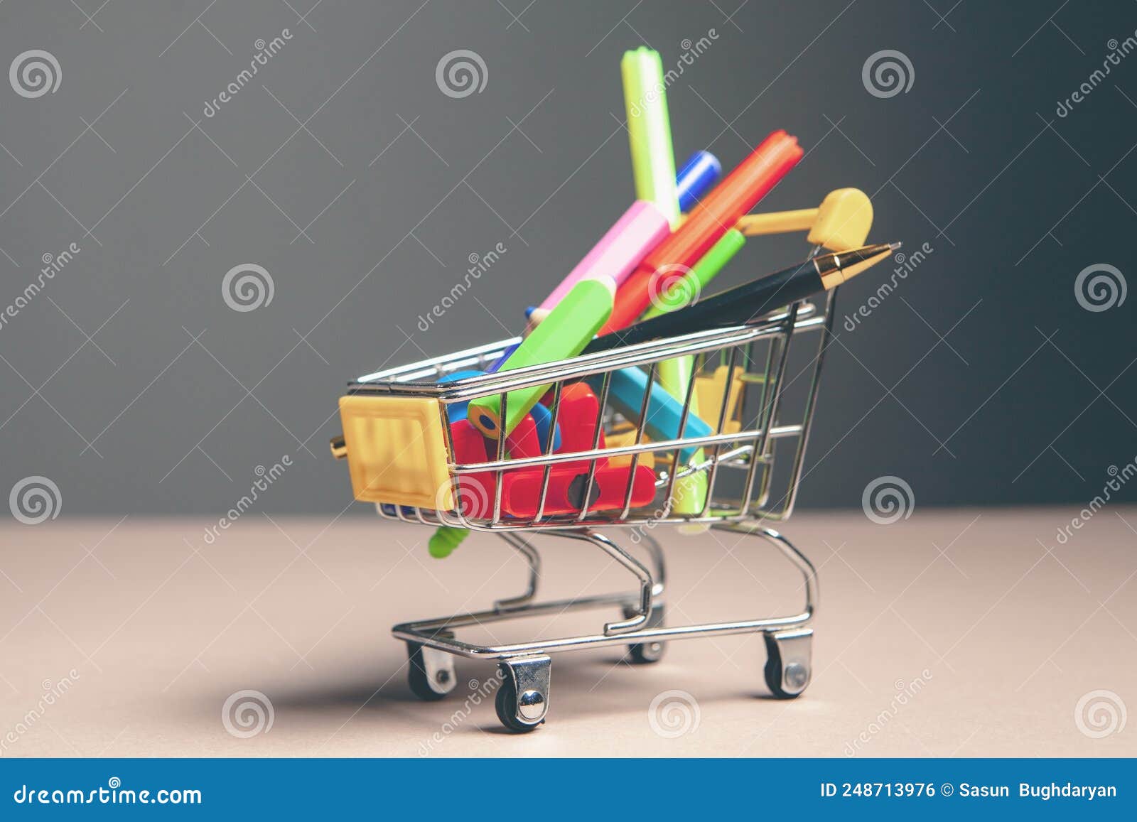 School Supplies in a Small Basket Stock Photo Image of purchase