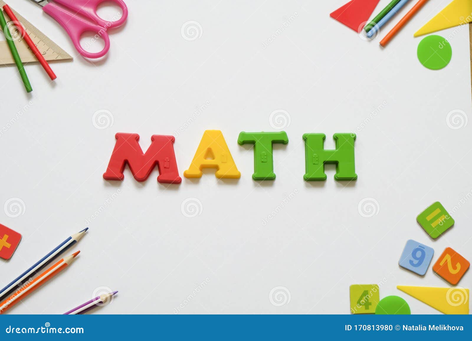 Math Concept: Colorful Pens and Pencils, Number, Calculating Sticks in  White Background Stock Photo - Image of kids, background: 170813980