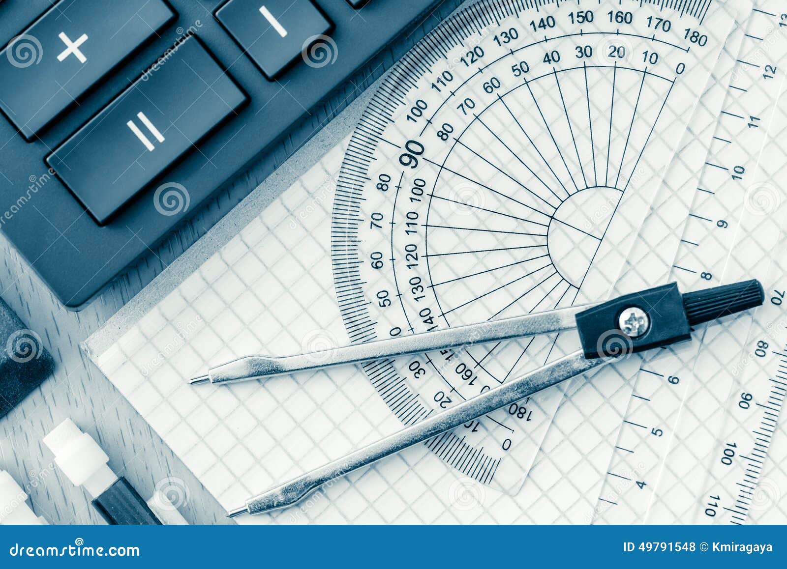 School Supplies Used In Math Toned In Blue Stock Photo Image 49791548