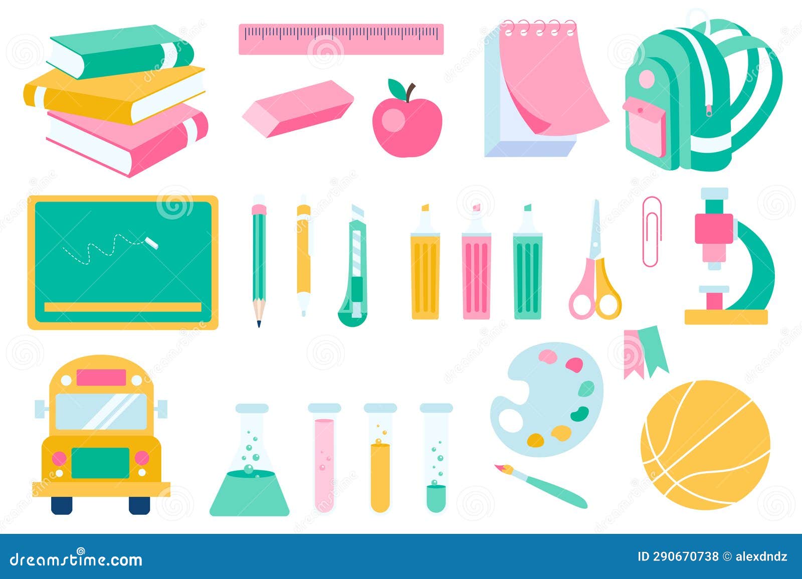 School Supply Mega Set Elements in Flat Design. Vector Illustration