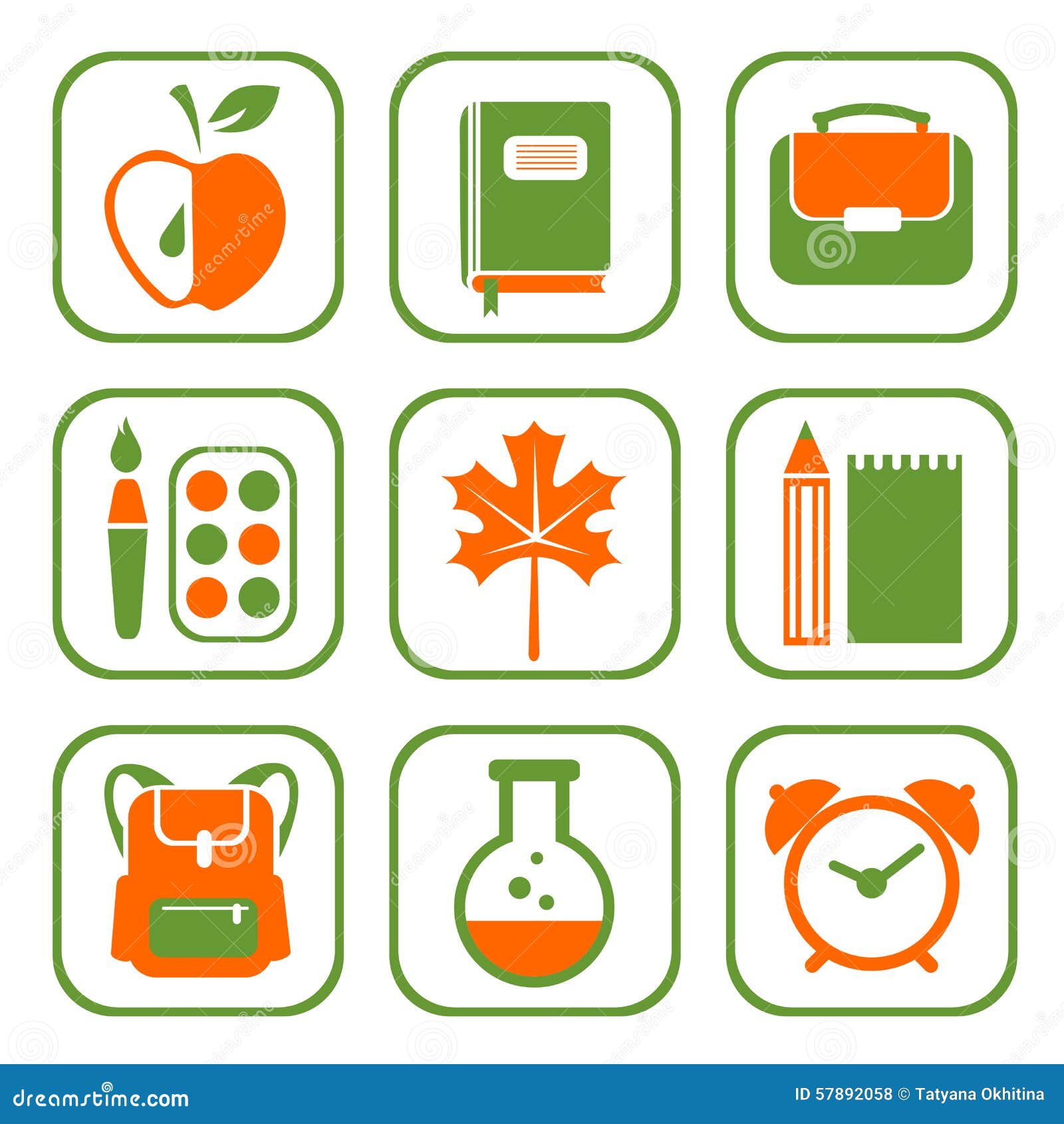 School symbols stock vector. Illustration of orange, clock 57892058