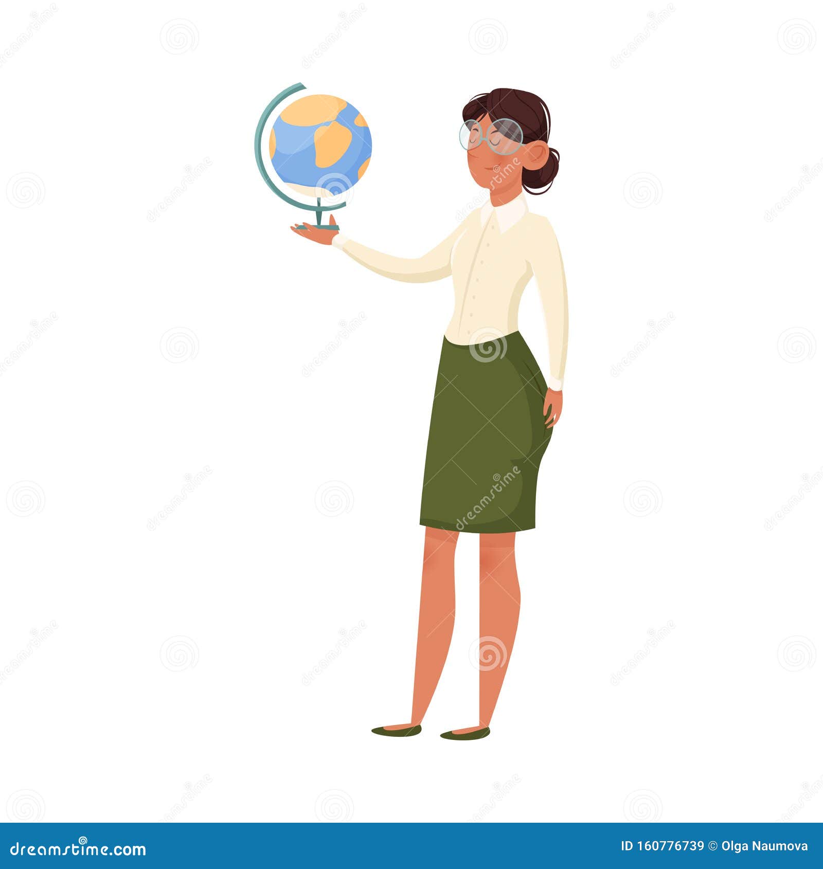 Download A School Teacher In Glasses Holds The Globe. Vector Illustration Isolated On White Background ...