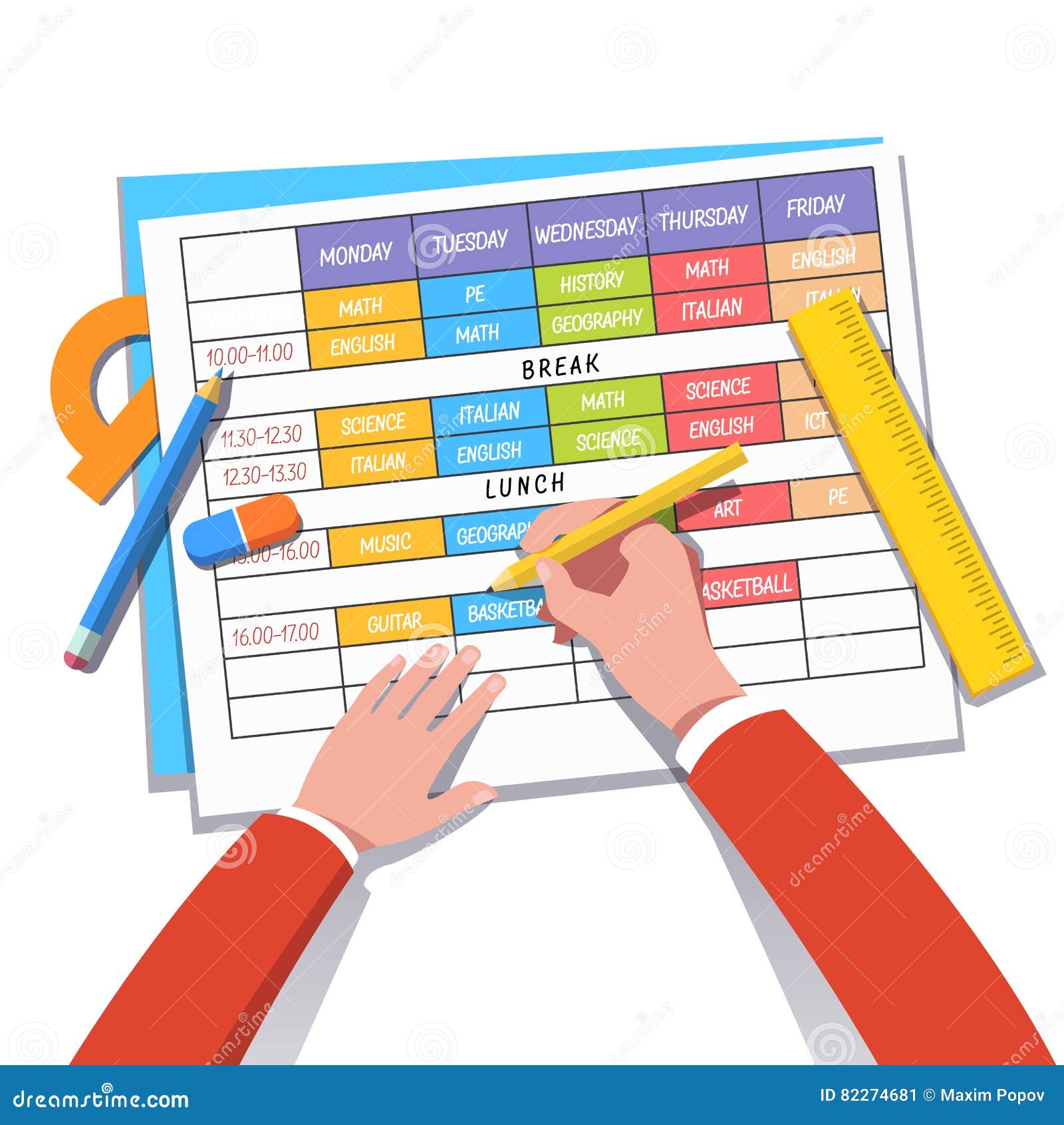 school teacher or student drawing a class schedule