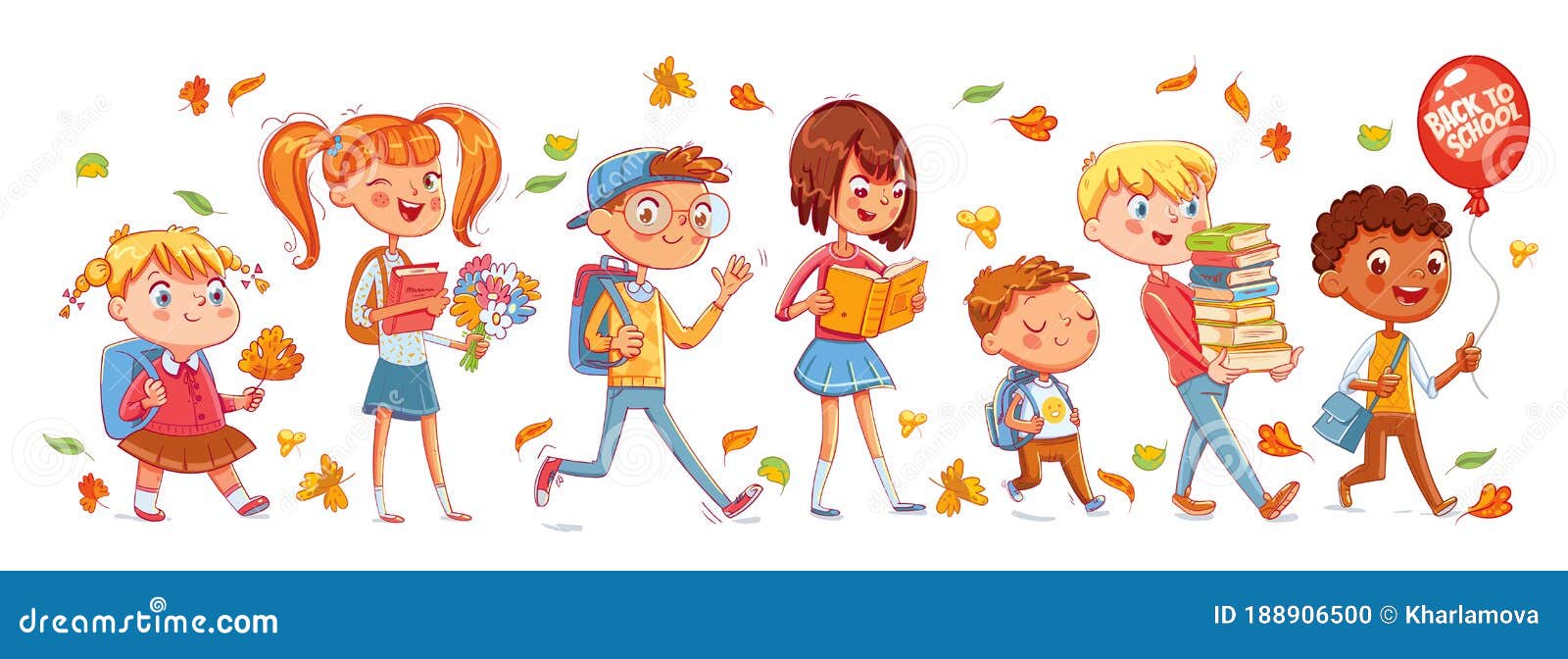 School Time. Children Go To School. Funny Cartoon Character Stock Vector - Illustration of college, happy: 188906500 School Time. Children Go To School. Funny Cartoon Character Stock Vector - Illustration of college, happy: 188906500