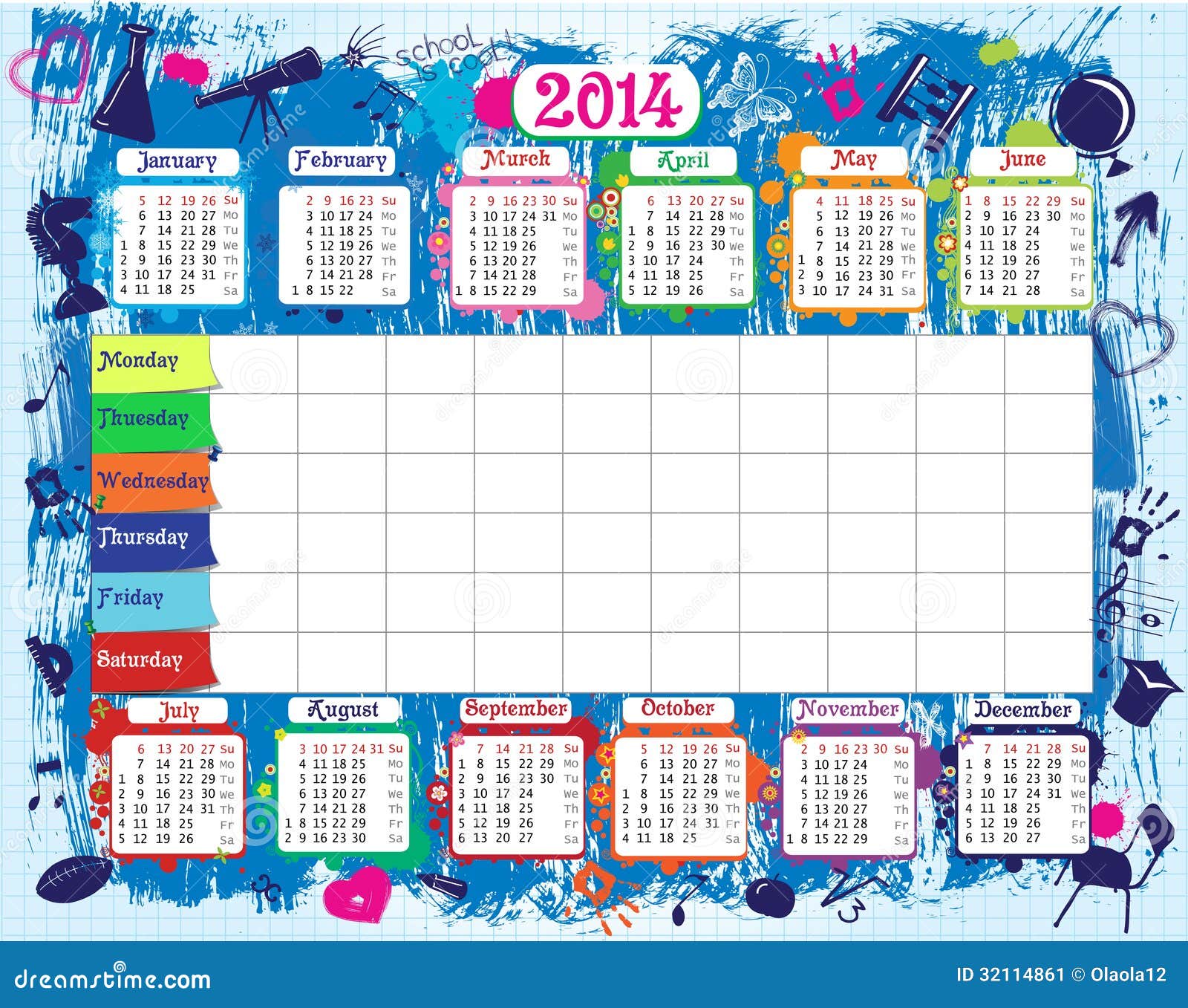 school timetable and calendar stock vector illustration of college timetable college