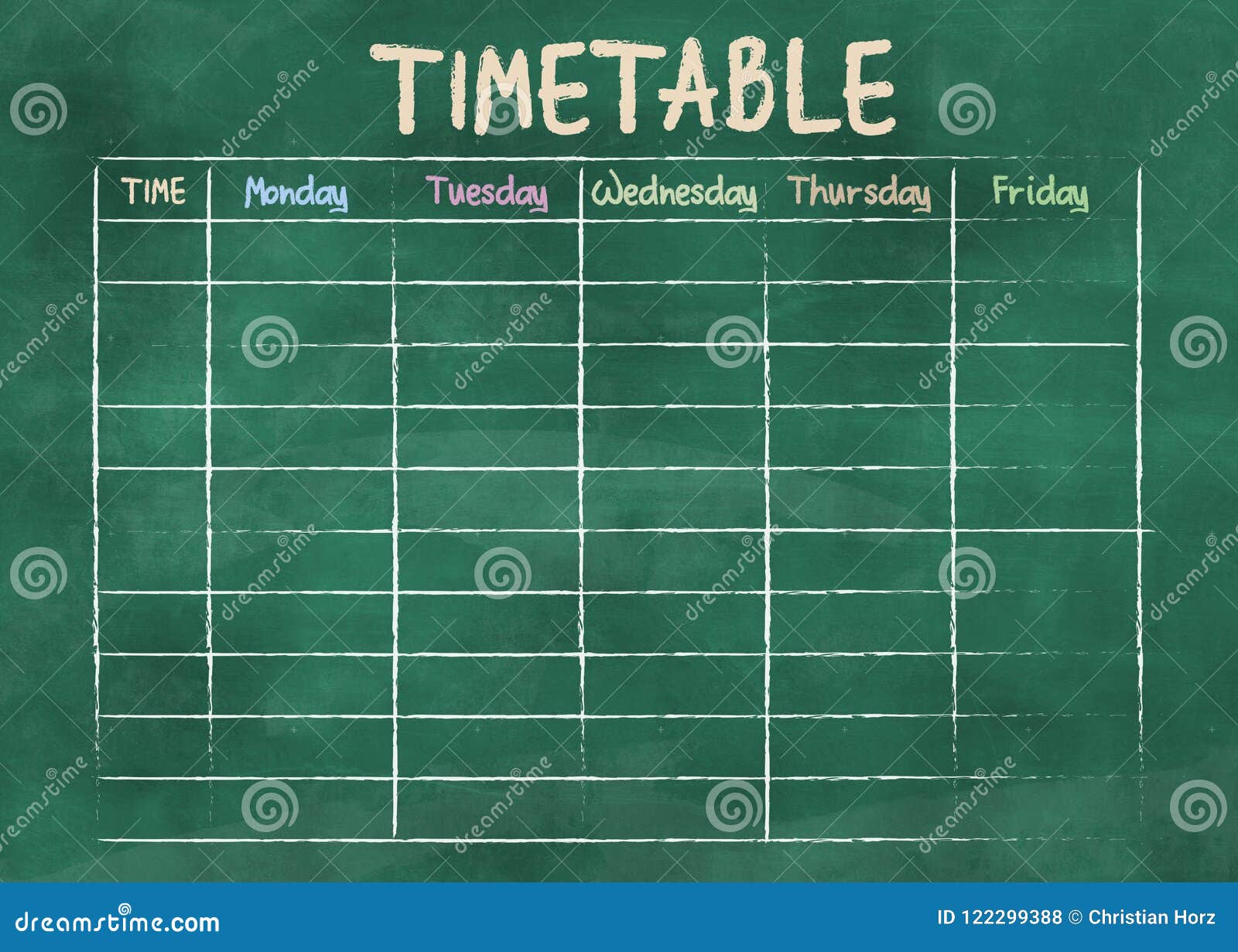 school timetable or class schedule on green chalkboard