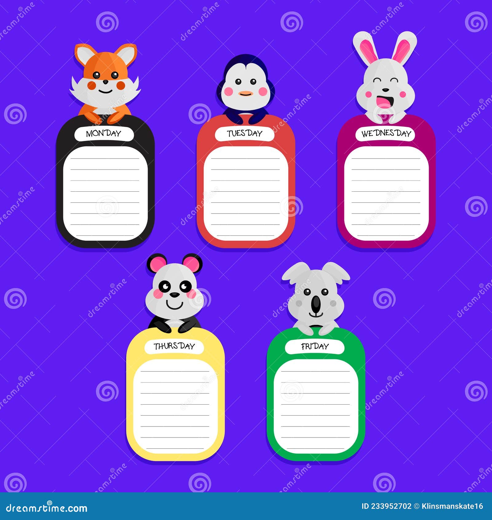 School Timetable Design with Cute Animal Character 01 Stock Vector -  Illustration of isolated, funny: 233952702