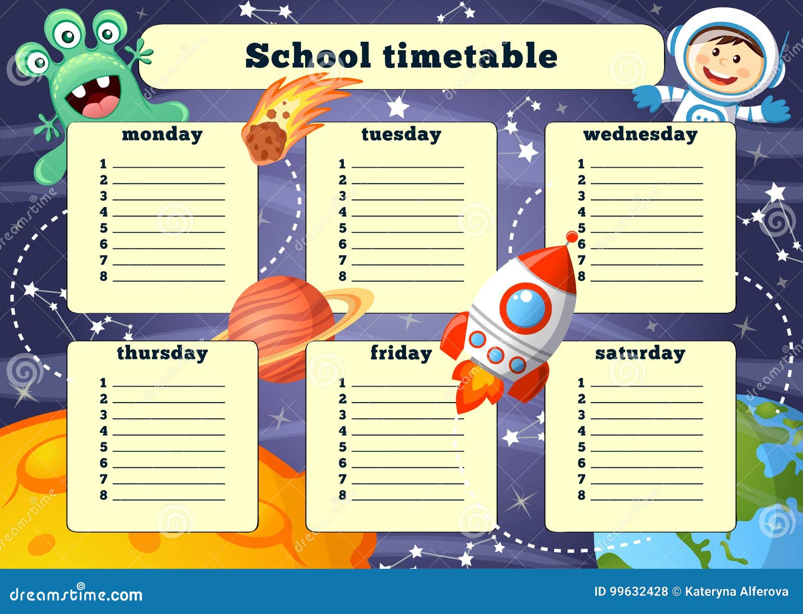 school timetable space elements school timetable space elements vector illustration 99632428