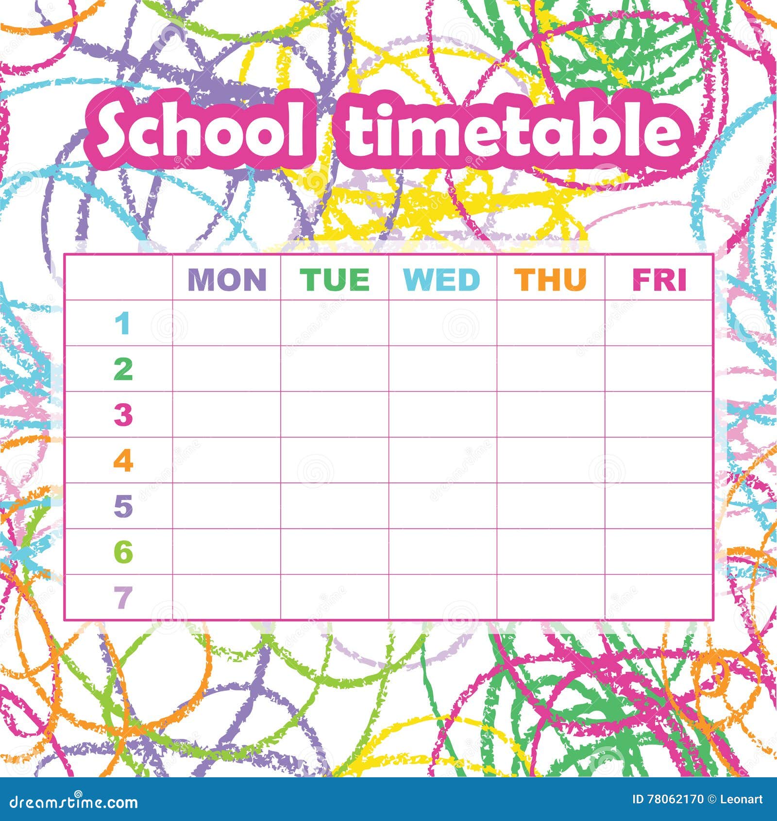 School Timetable Template for Students and Pupils. Abstract Scribble  Background. Colorful Design Element Stock Vector - Illustration of  organize, education: 78062170