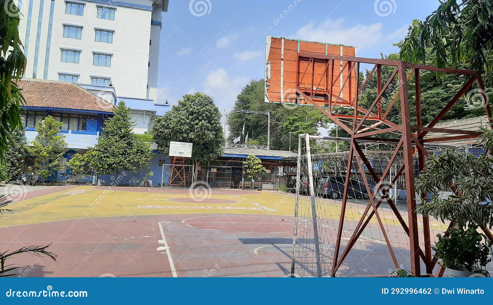 school yard with basketball court