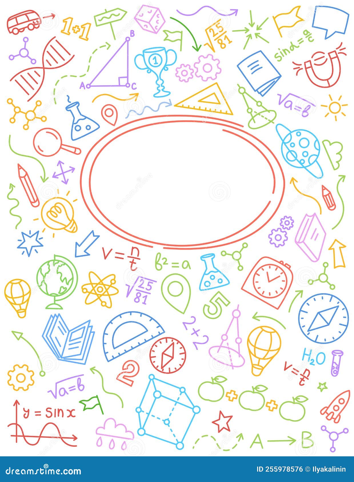 School Yearbook Cover. Copy Space. Sketch Doodle Background. Hand Drawn Vector Line. Editable
