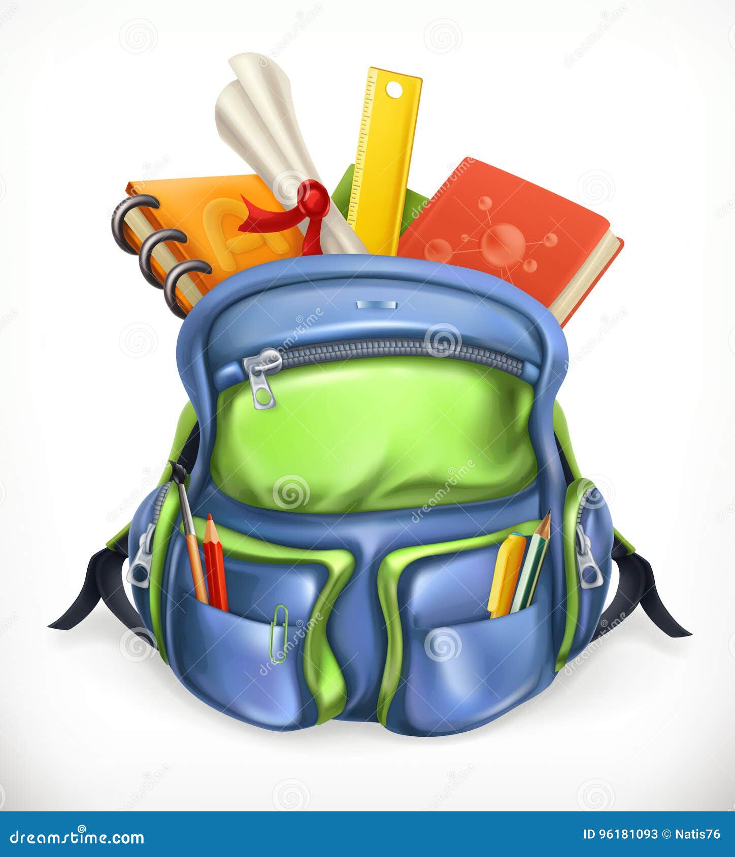 schoolbag. backpack with school supplies,  icon
