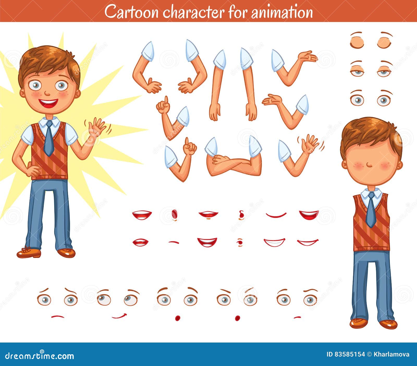 Schoolboy. Parts of Body Template for Design Work and Animation Stock Schoolboy. Parts of Body Template for Design Work and Animation Stock