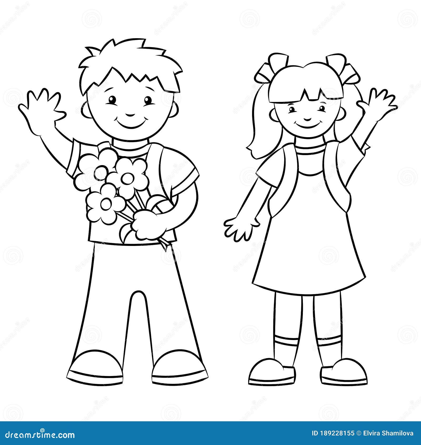 Schoolboy And Schoolgirl, Boy And Girl. Coloring Book Page Stock Vector -  Illustration Of School, Character: 189228155