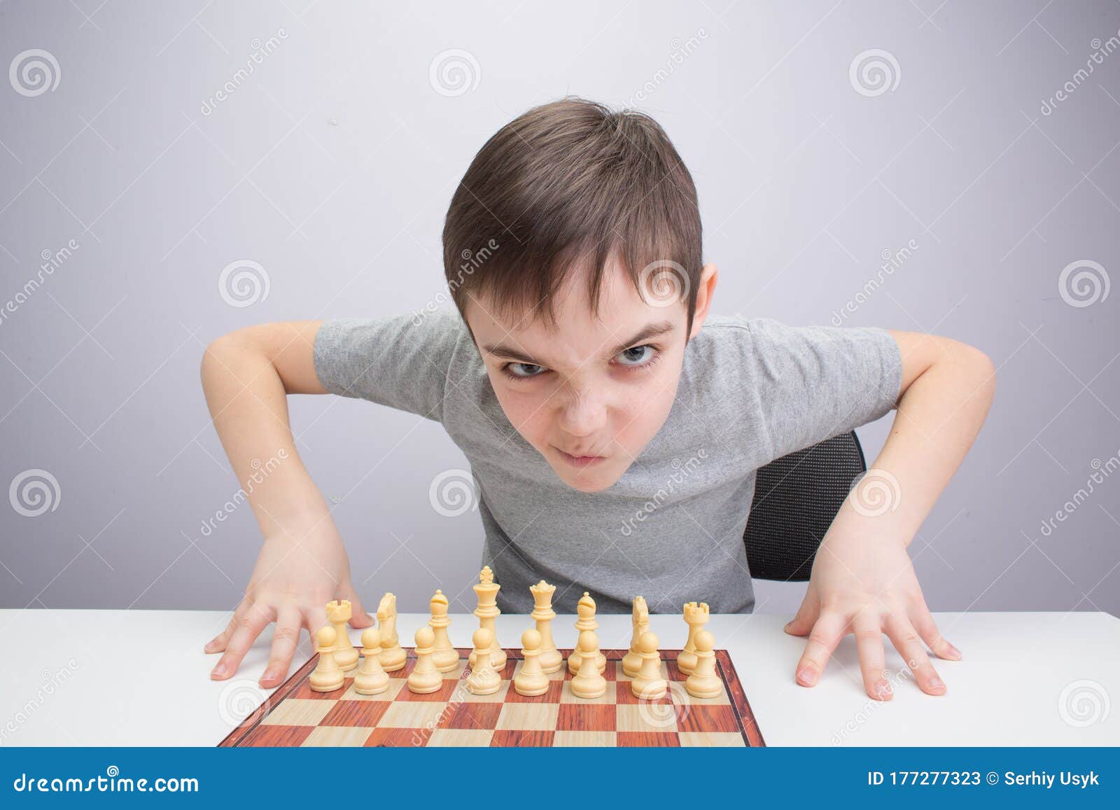 Playing chess online. Studying how to play chess online. Stock