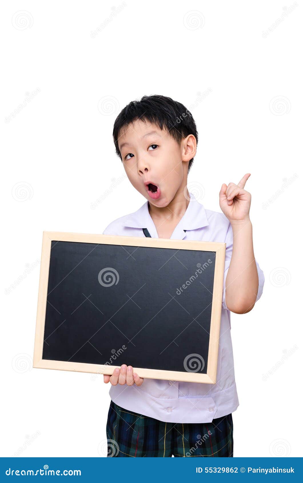 Schoolboy in Uniform Holding Chalkboard Stock Photo Image of