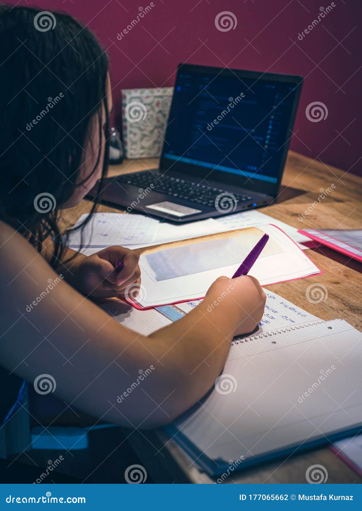Schoolchildren Home at Home Office Using Laptop Stock Photo Image of