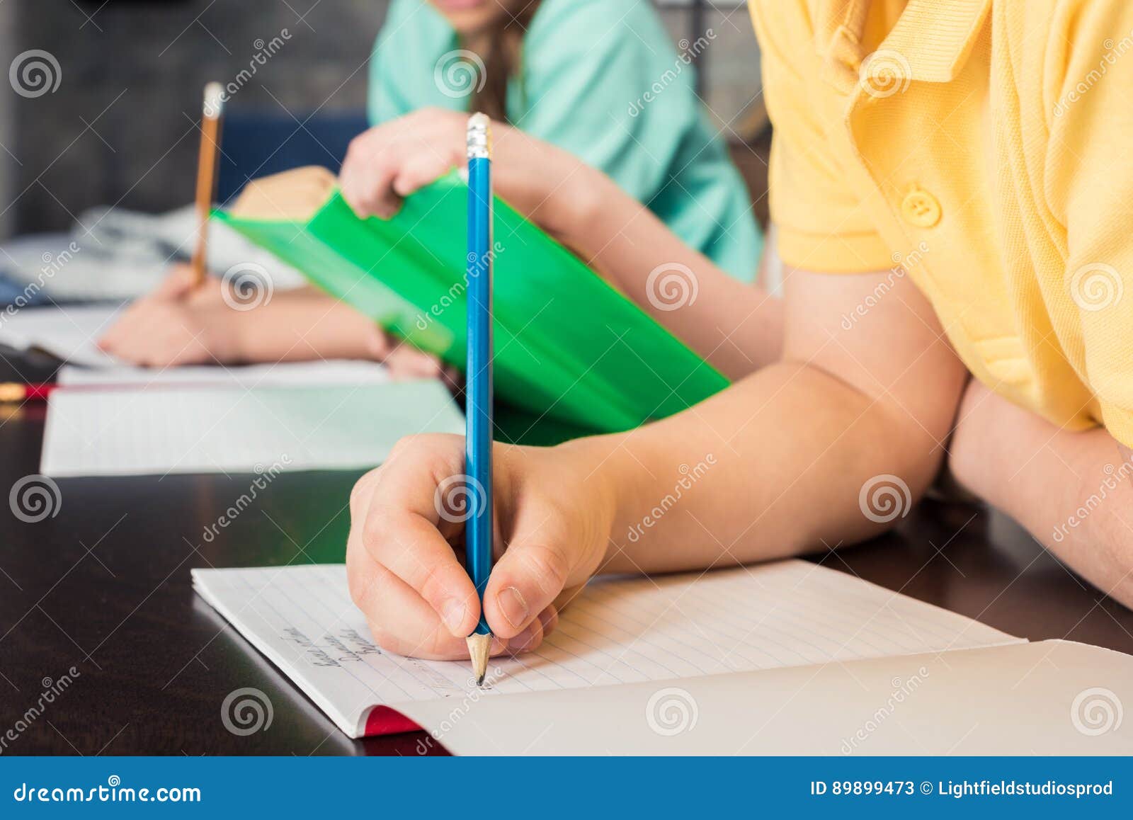 Schoolchildren Writing with Pencils Stock Image Image of studying