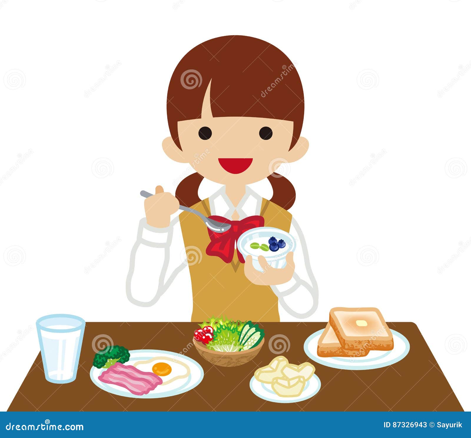 Premium Vector  Young schoolgirl enjoying her lunch break little pupil  girl character munching food savoring every bite creating cheerful moments  in the school cafeteria cartoon people vector illustration