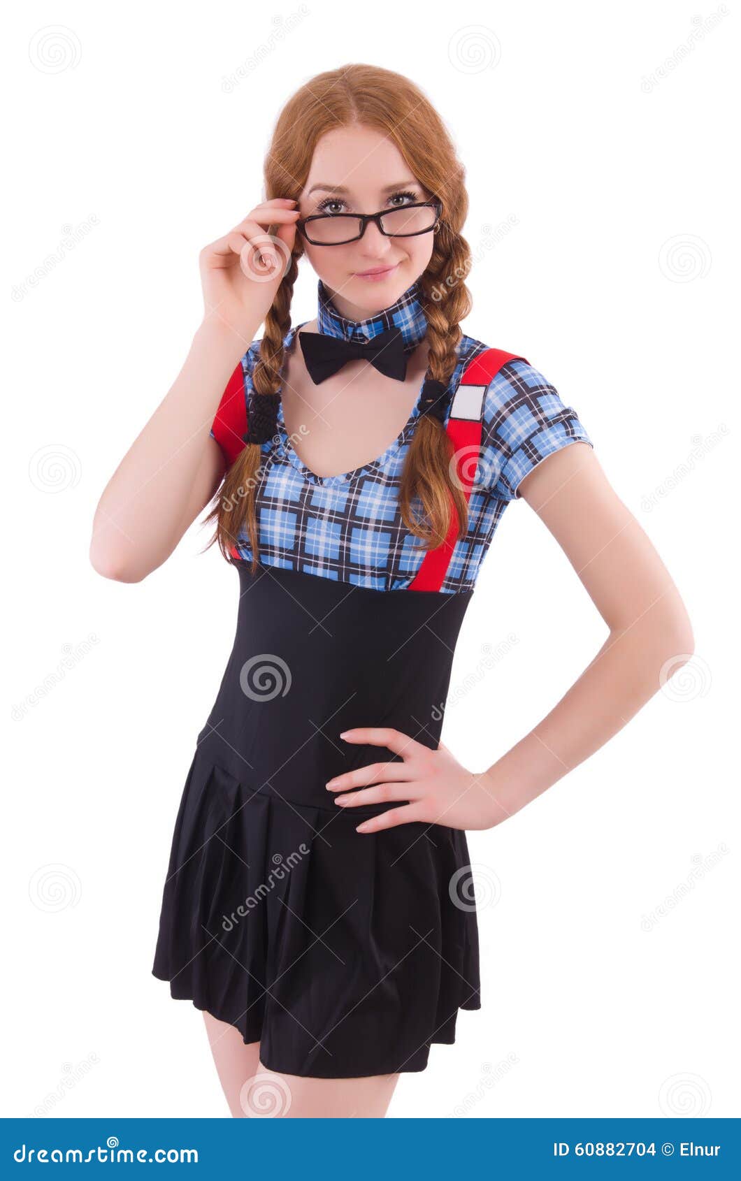 The Schoolgirl Isolated on the White Stock Photo - Image of clothes, hair:  60882704