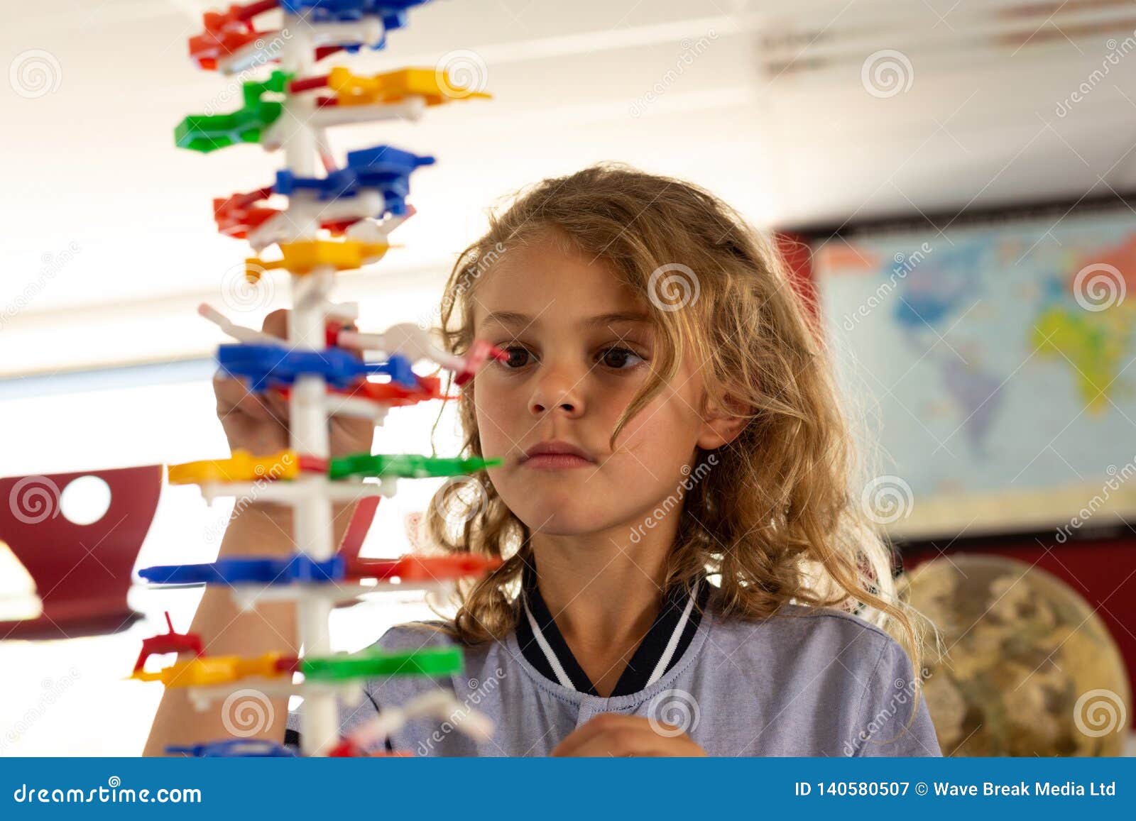 Schoolgirl Learning on Science Model in Classroom Stock Image Image