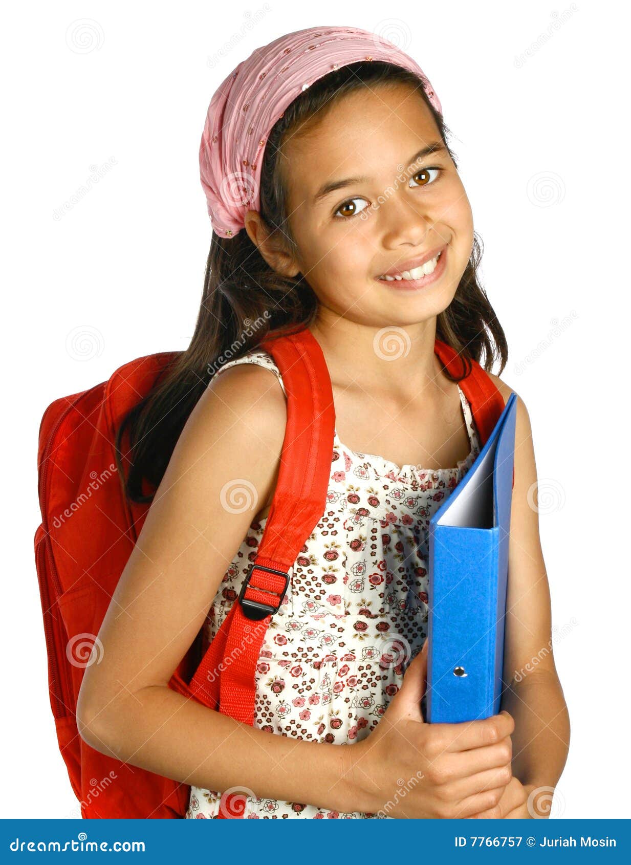 Schoolgirl Of Mix Ethnicity Holding A Blue Folder Stock