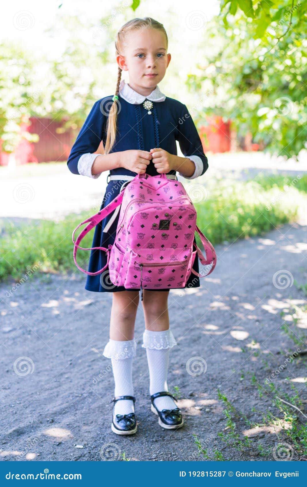 Schoolgirl with a Pink Briefcase in Her Arms. Stock Image - Image of ...