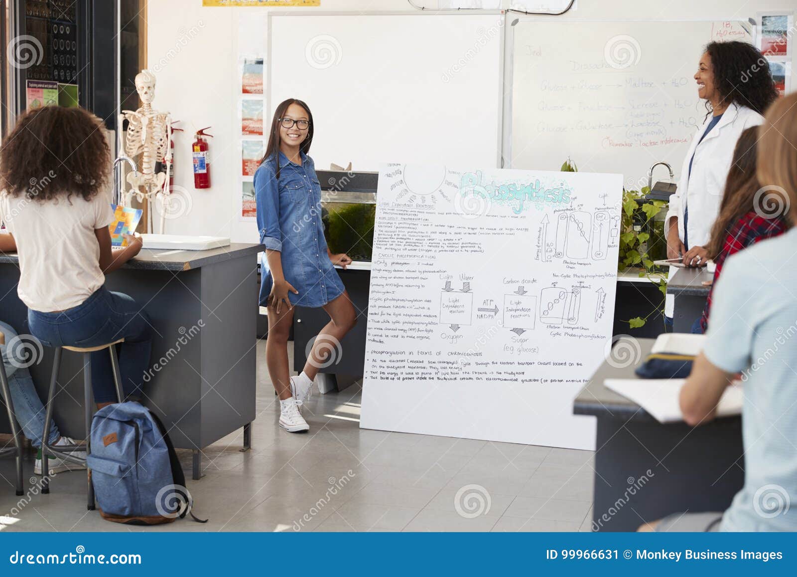 Schoolgirl Presenting Project in Front of Science Class Stock Image