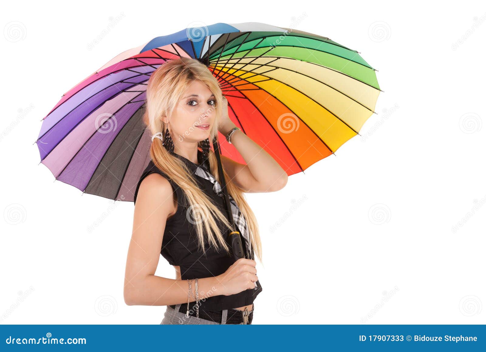 Schoolgirl and Rainbow Umbrella Stock Image Image of blonde, cute 17907333