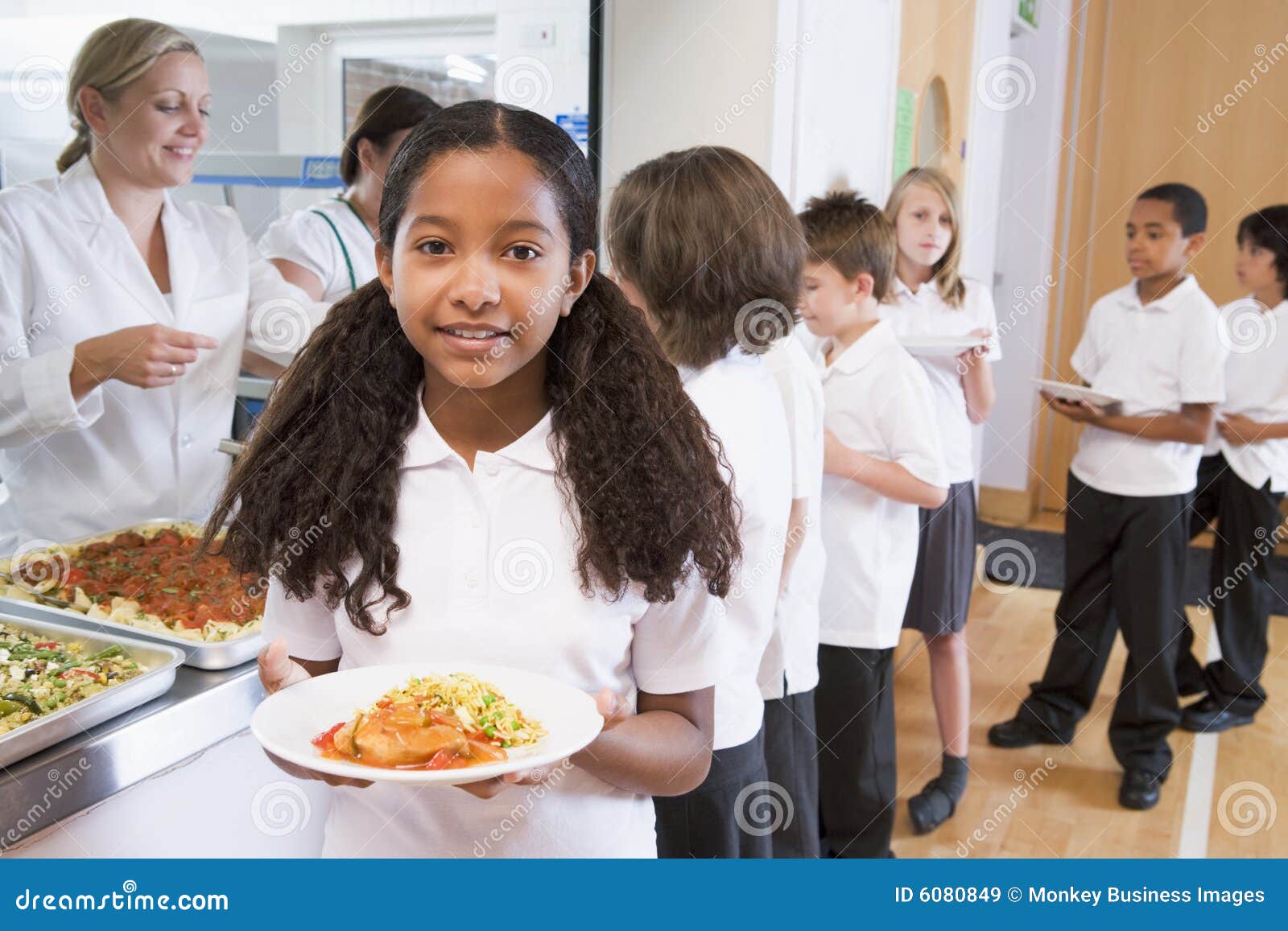 schoolgirl in a school cafeteria