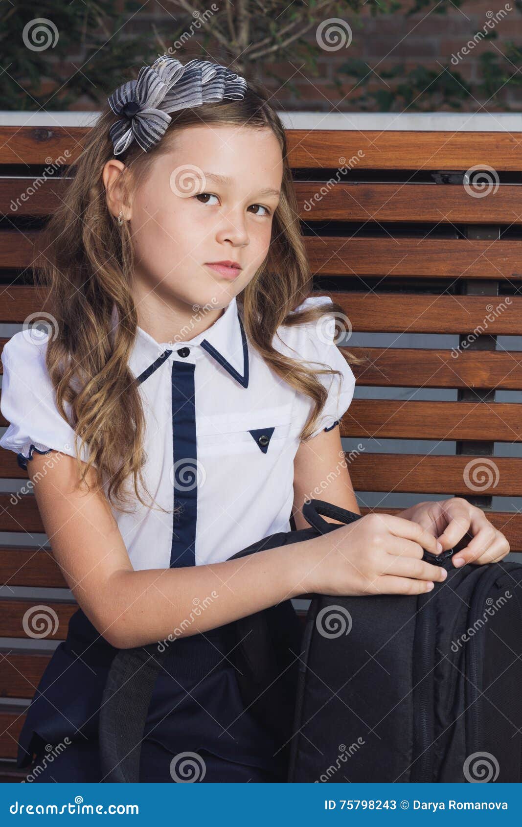 Schoolgirl In Uniform Waiting For The Bus To School Stock Image Image Of Person Elementary