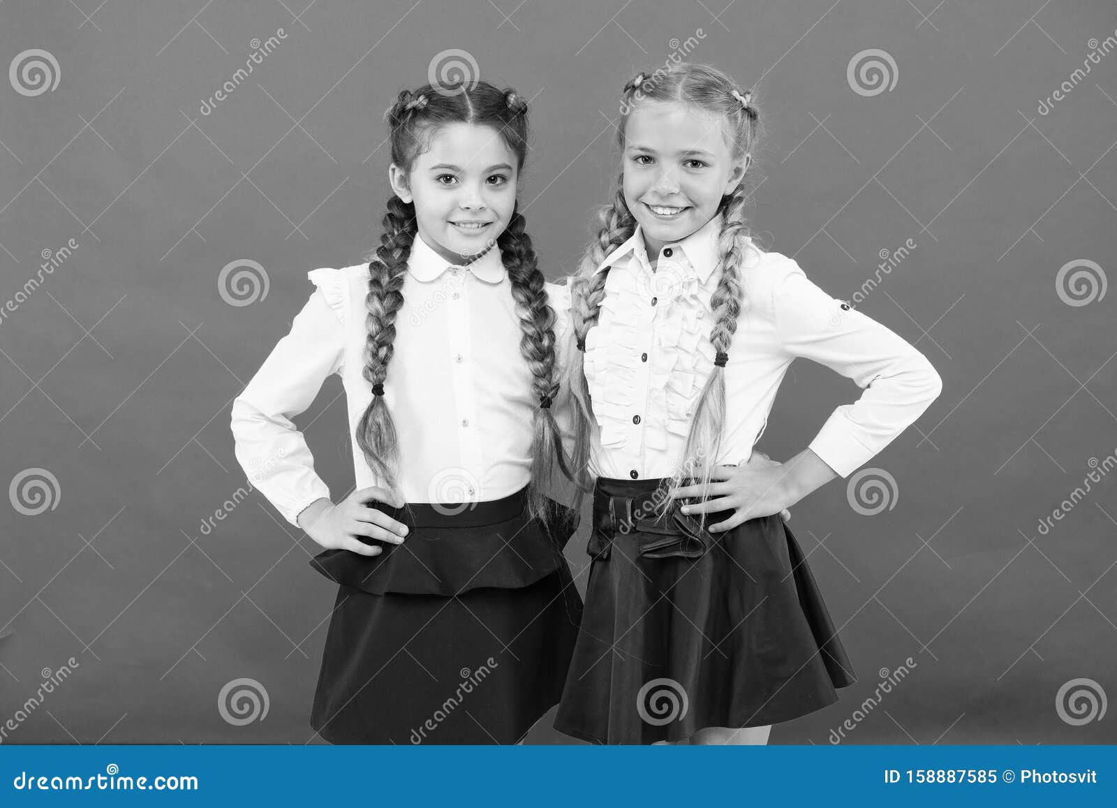 Schoolgirls with Cute Hairstyle and Happy Smiles. Best Friends ...