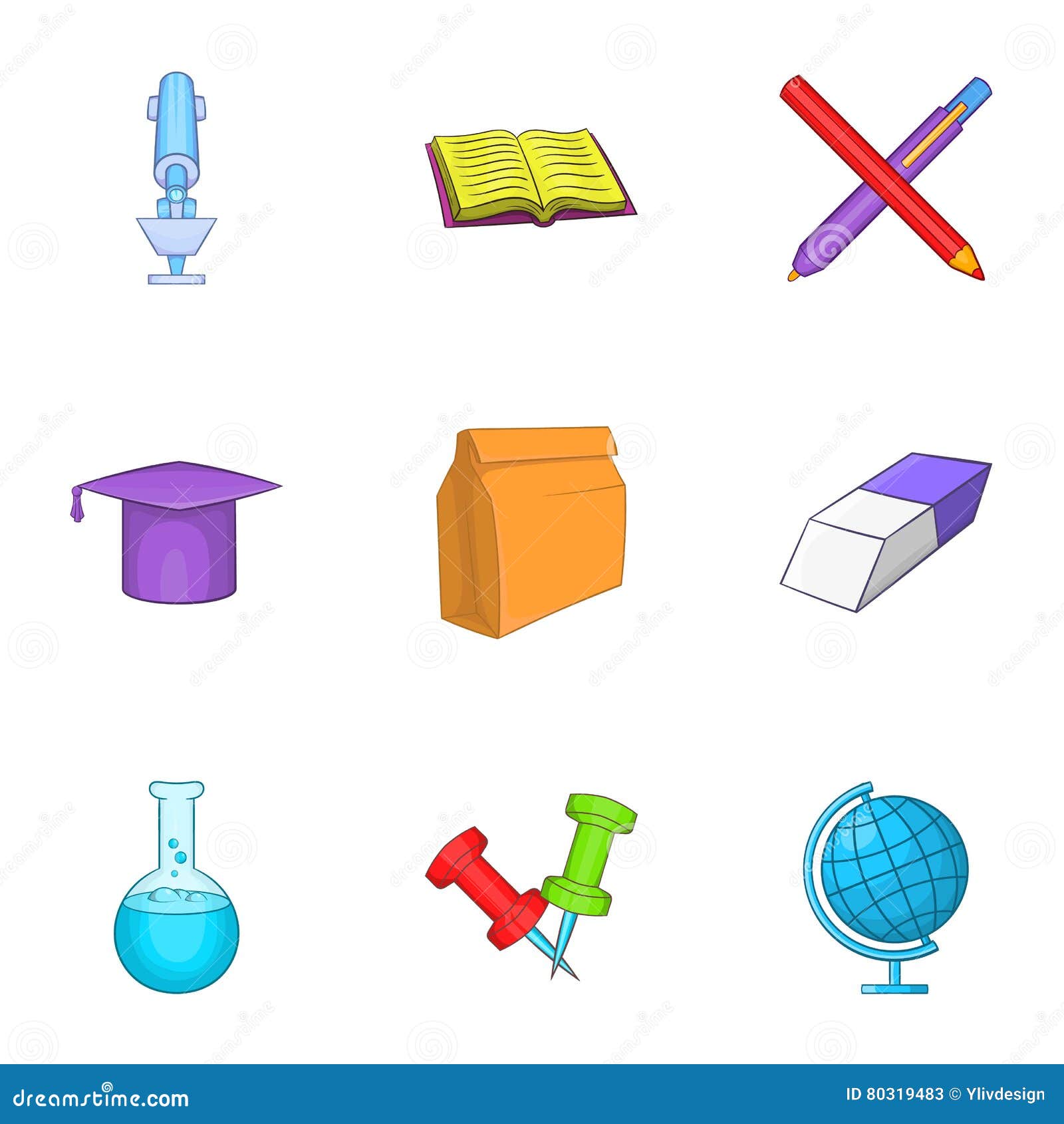 Schoolhouse Icons Set, Cartoon Style Stock Vector - Illustration of