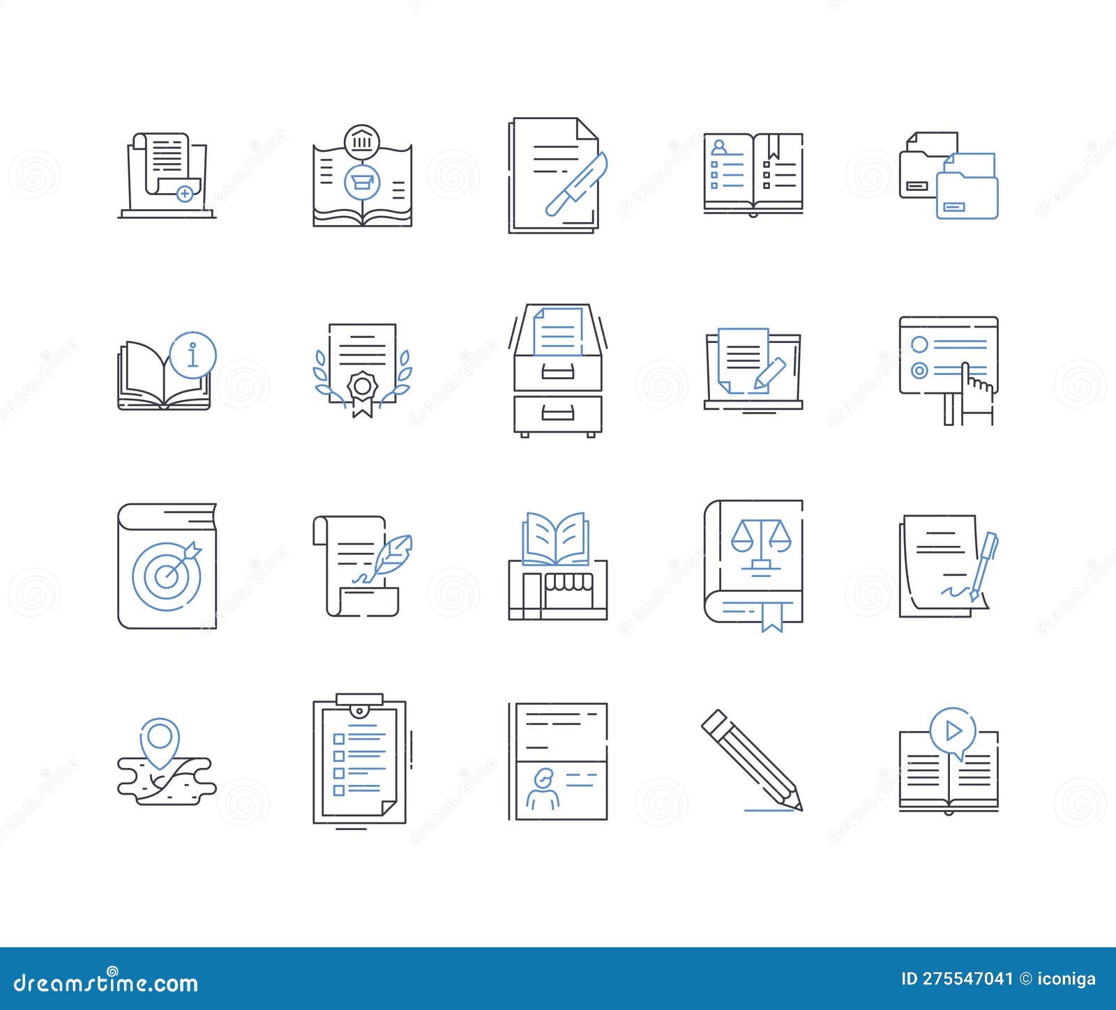 schooling gear line icons collection. backpacks, lunchboxes, notebooks, pencils, pens, binders, folders  and