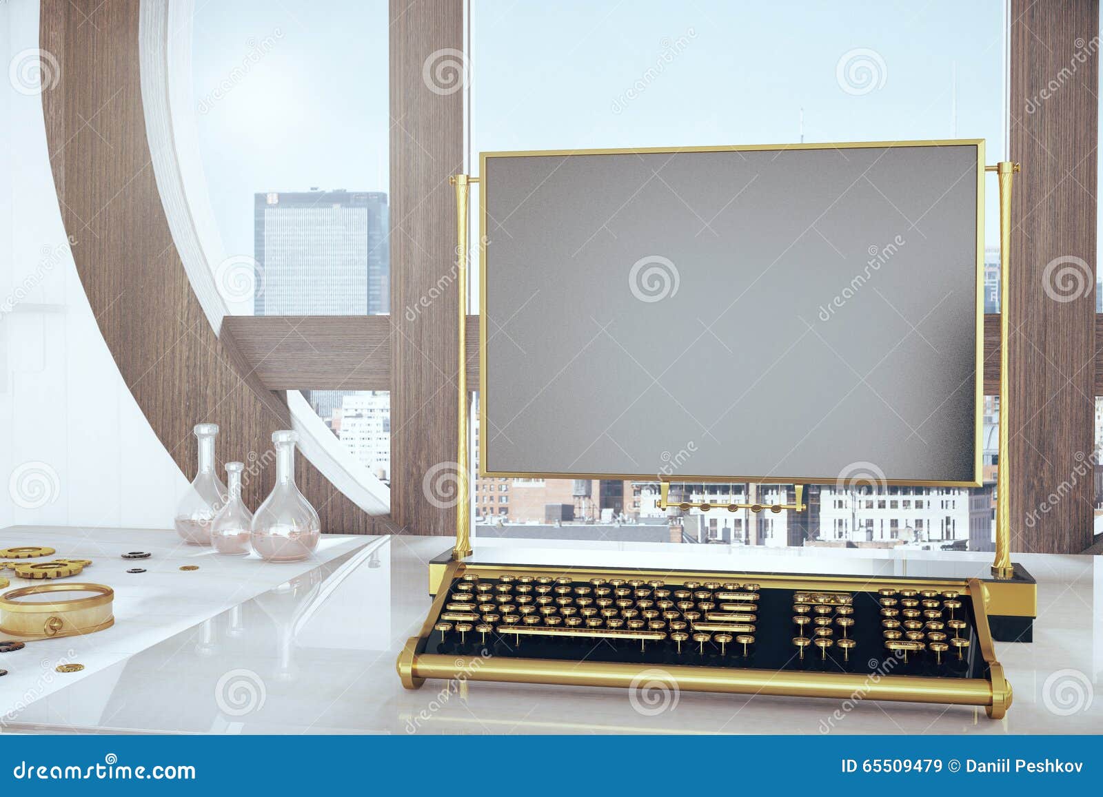 Schreibtisch Mit Tastatur Steampunk Und Leerem Rahmen Stock Abbildung -  Illustration von notizbuch, tastatur: 65509479
