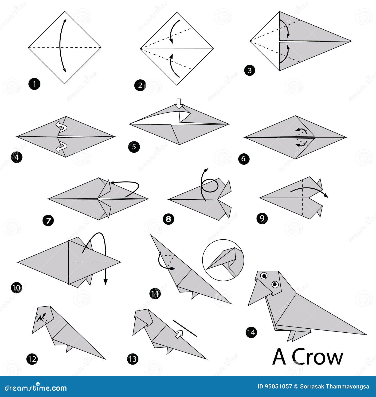 Schrittweise Anweisungen Wie Man Origami Eine Krahe Macht Vektor