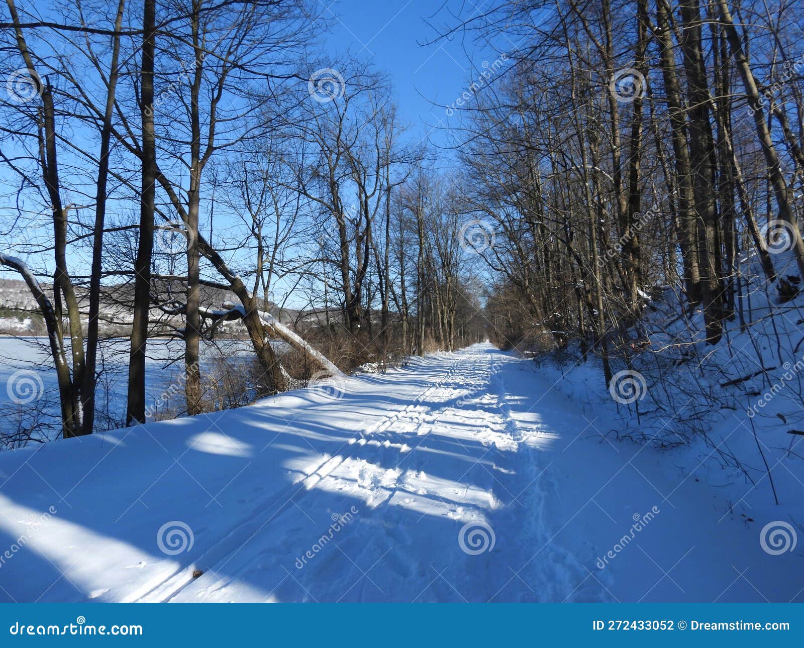 Schug Trail a Rail Trail by Dryden Lake in the Winter Snow Stock Photo