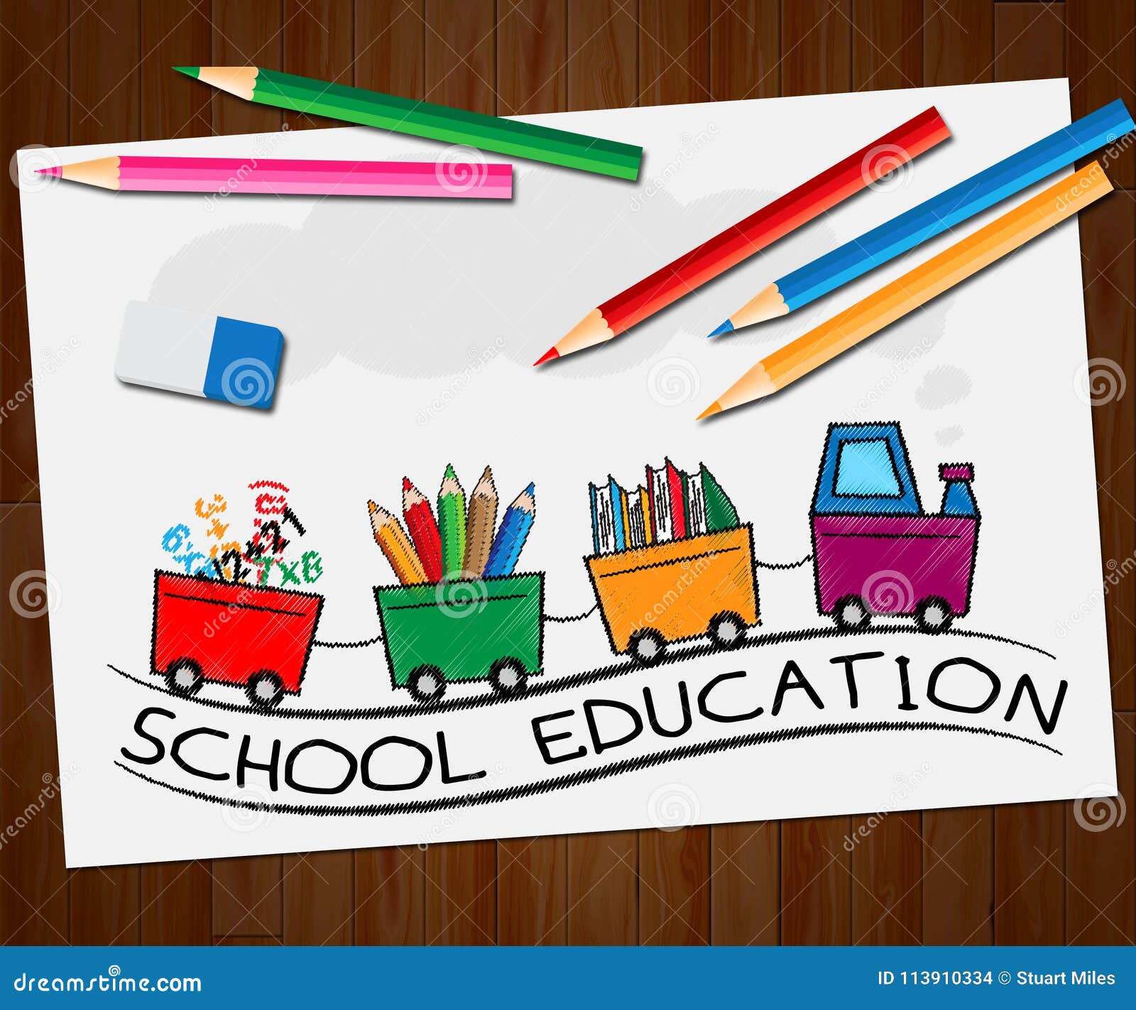 Schulbildung Bedeutet Illustration Der Kinderbildungs3d Stock