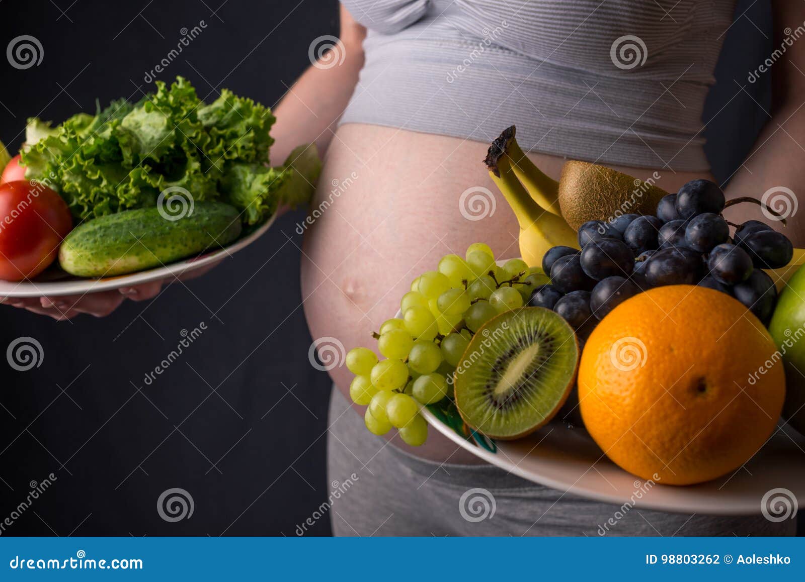 Schwangere Frau Mit Dem Bauch Der Eine Platte Mit Obst Und Gemuse In Den Handen Halt Konzeptgesunde Ernahrung Wahrend Der Schwan Stockfoto Bild Von Schwan Platte